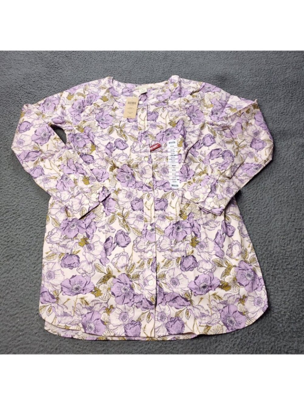 NEW $69.50 Duluth Womens M Medium Floral Wrinkle Fighter Tunic No Gape Purple - Picture 2 of 10